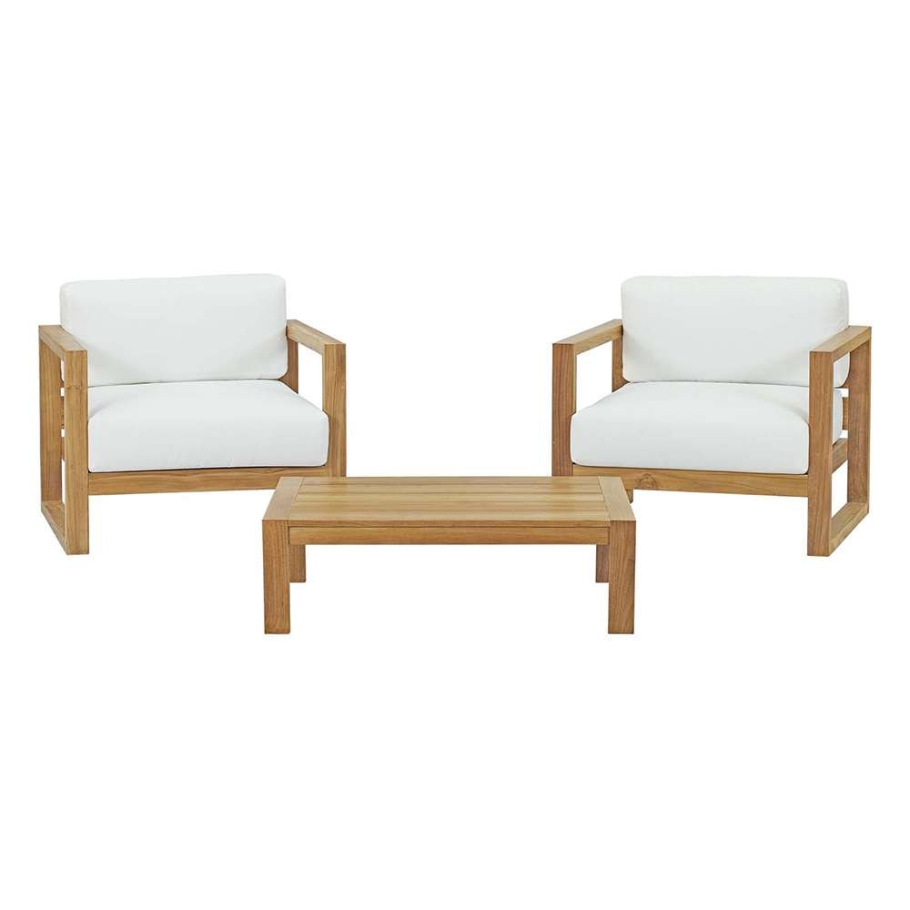 Modway - Upland 3 Piece Outdoor Patio Teak Set - EEI-3114-NAT-WHI-SET veiw 1