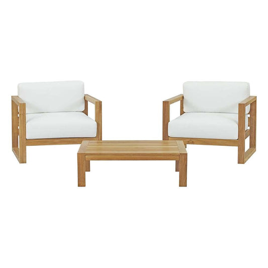 Modway - Upland 3 Piece Outdoor Patio Teak Set - EEI-3114-NAT-WHI-SET veiw 1