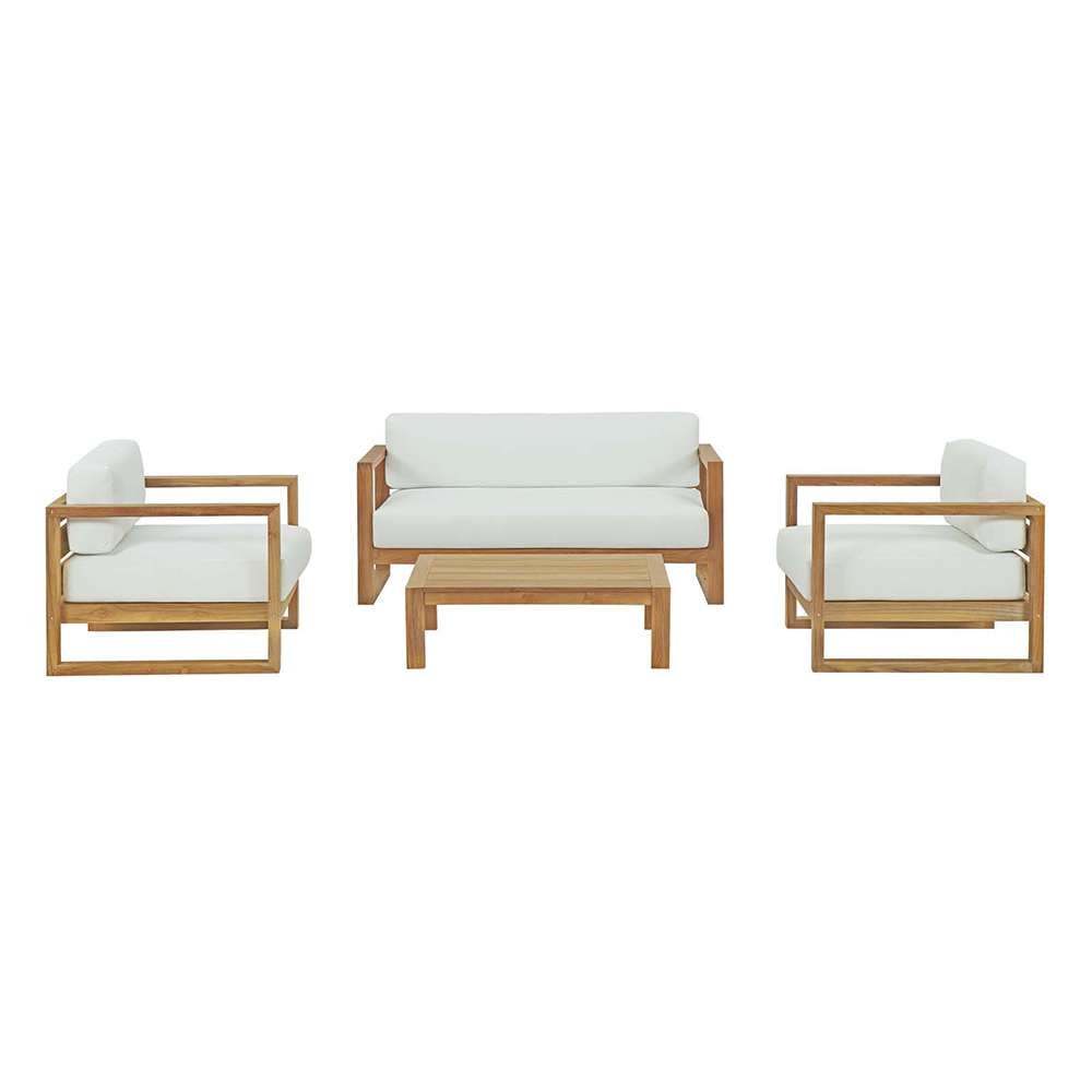 Modway - Upland 4 Piece Outdoor Patio Teak Set - EEI-3116-NAT-WHI-SET veiw 1