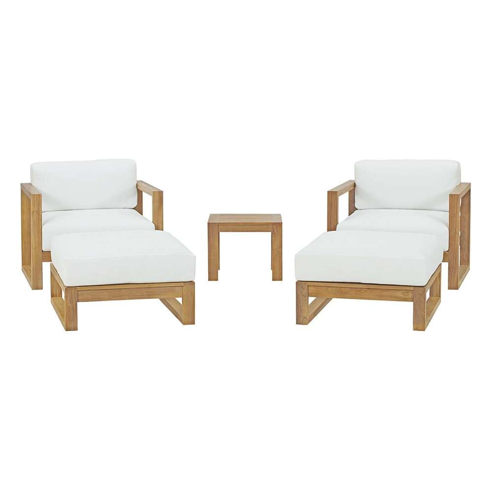 Modway - Upland 5 Piece Outdoor Patio Teak Set - EEI-3115-NAT-WHI-SET veiw 1
