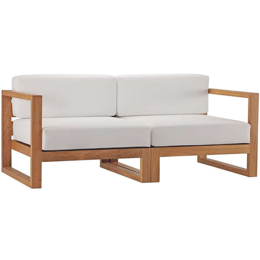 Modway - Upland Outdoor Patio Teak Wood 2-Piece Sectional Sofa Loveseat - EEI-4256-NAT-WHI-SET veiw 1