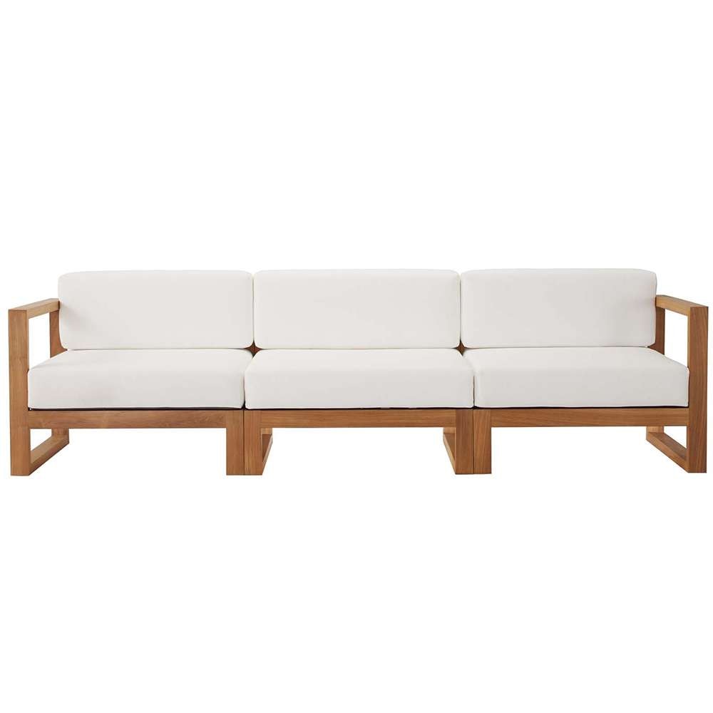 Modway - Upland Outdoor Patio Teak Wood 3-Piece Sectional Sofa Set - EEI-4254-NAT-WHI-SET veiw 1