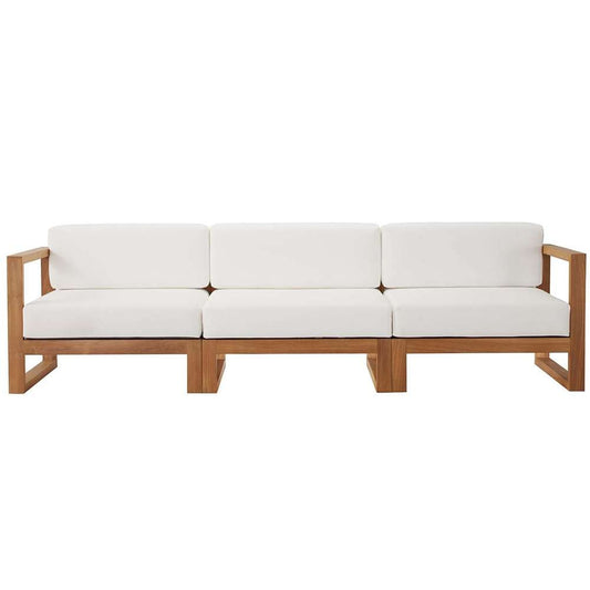 Modway - Upland Outdoor Patio Teak Wood 3-Piece Sectional Sofa Set - EEI-4254-NAT-WHI-SET veiw 1