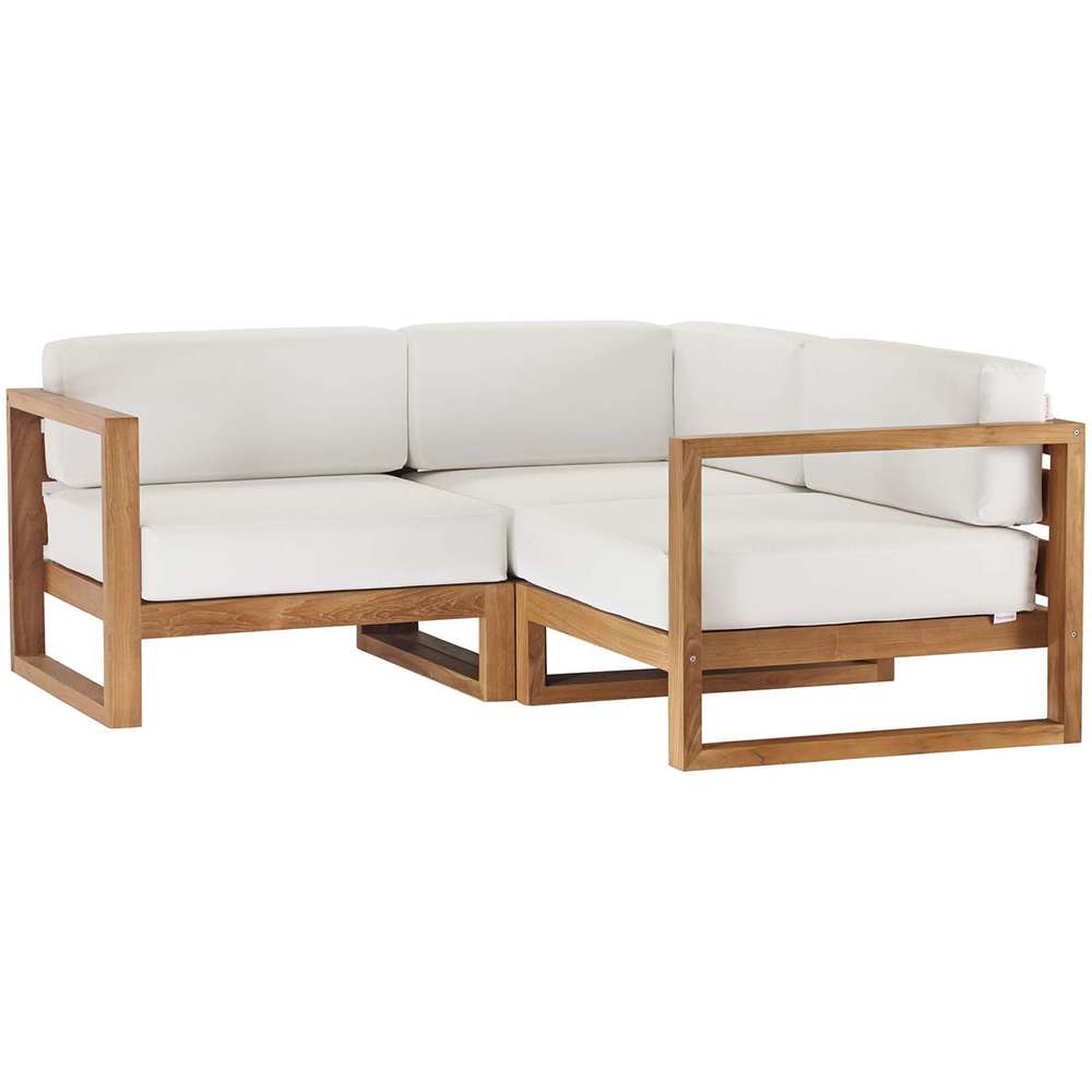 Modway - Upland Outdoor Patio Teak Wood 3-Piece Sectional Sofa Set - EEI-4255-NAT-WHI-SET veiw 1
