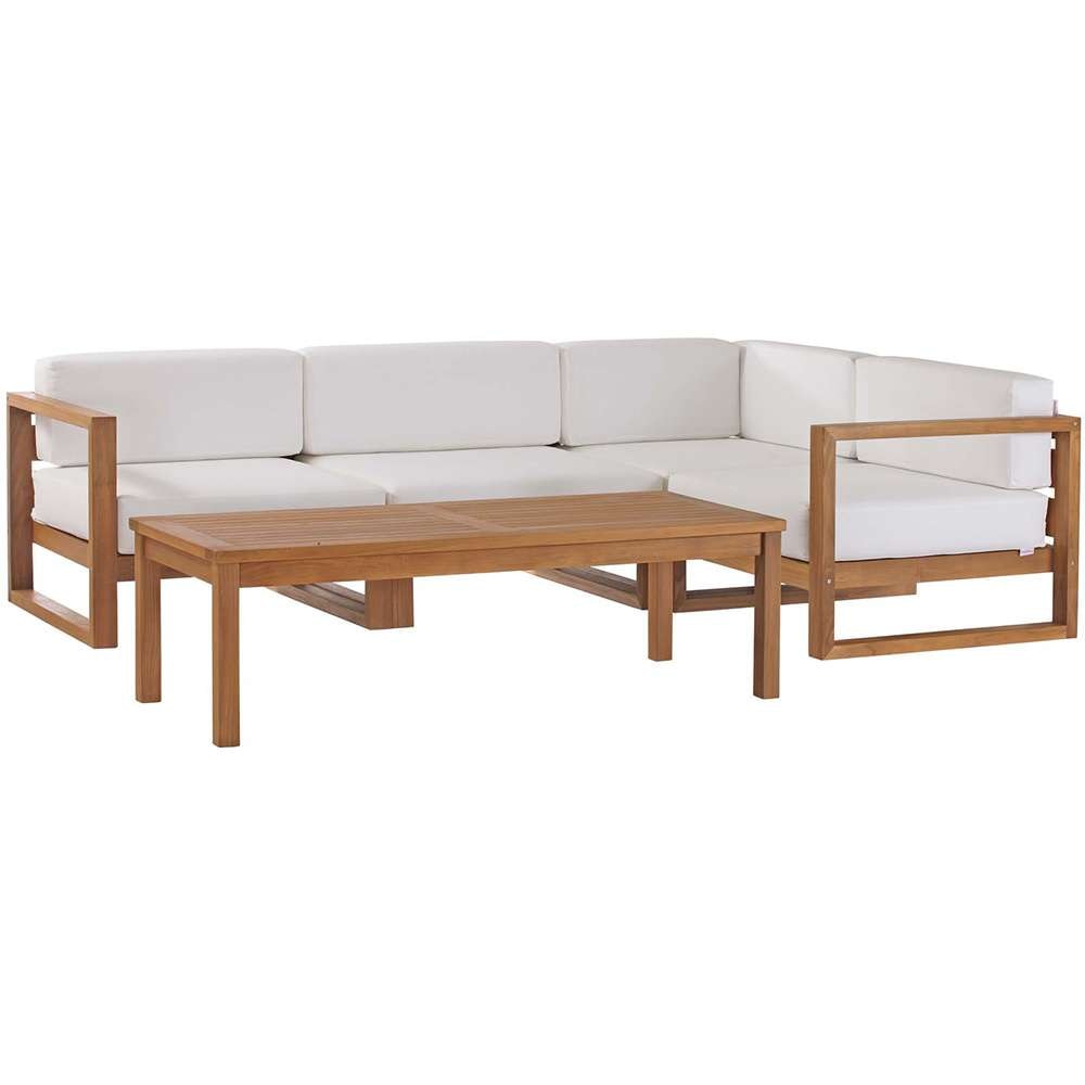 Modway - Upland Outdoor Patio Teak Wood 5-Piece Sectional Sofa Set - EEI-4619-NAT-WHI-SET veiw 1