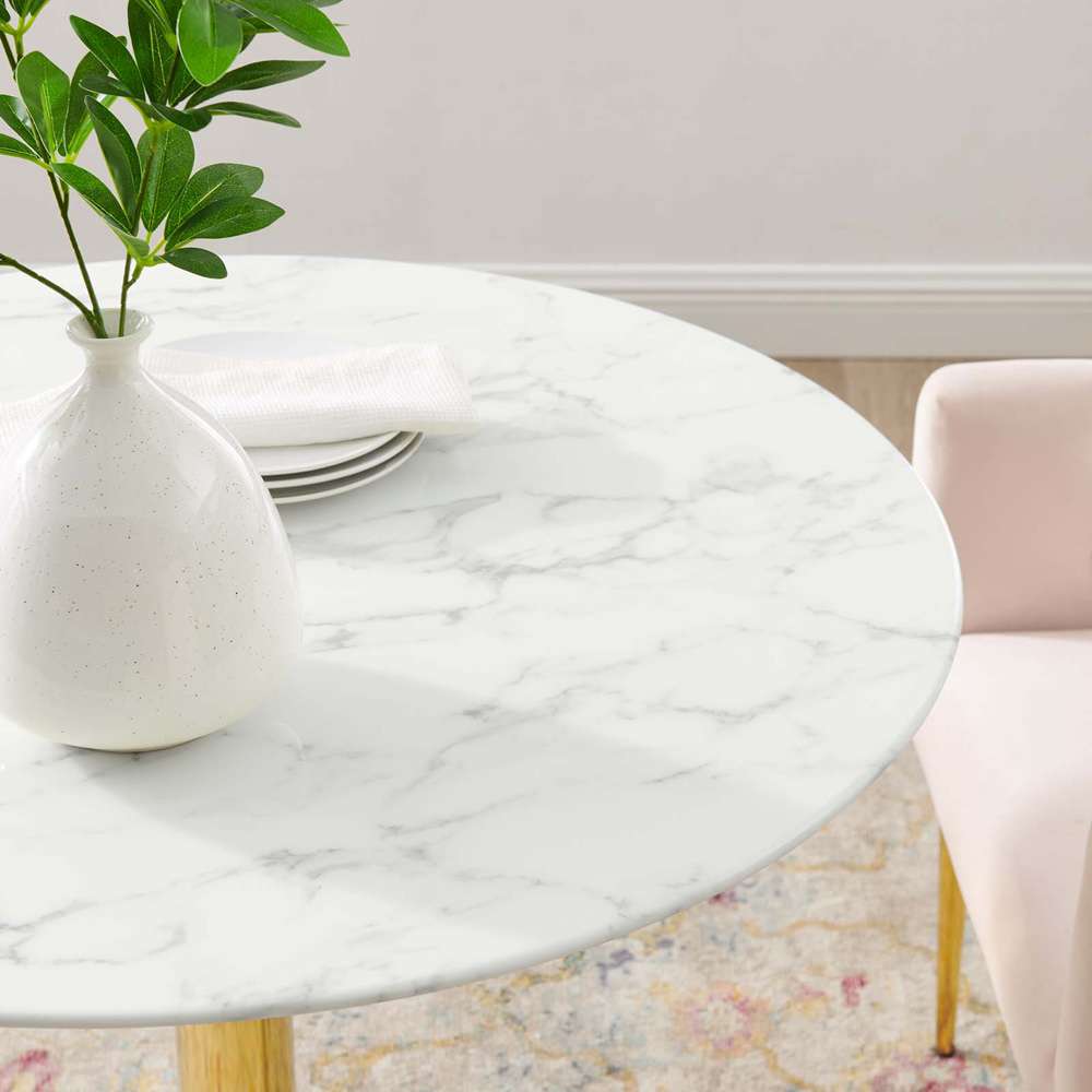 Modway - Verne 35in Artificial Marble Dining Table - EEI-4549-GLD-WHI veiw 5