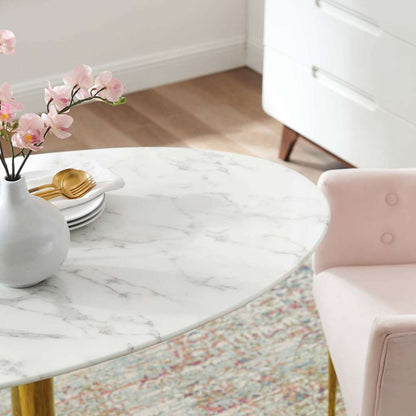 Modway - Verne 48in Oval Artificial Marble Dining Table - EEI-4752-GLD-WHI veiw 5