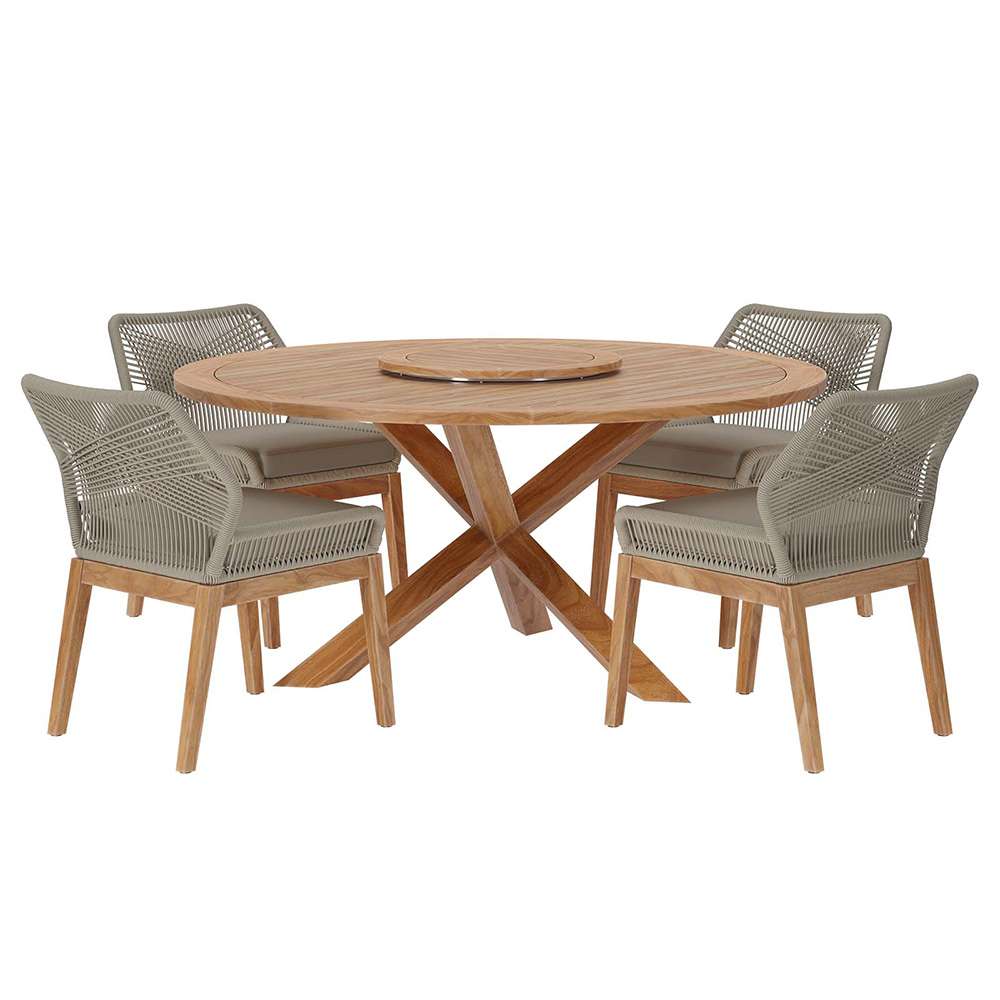 Modway - Wellspring 5-Piece Outdoor Patio Teak Wood Dining Set - EEI-6118-LGR-GRG veiw 1