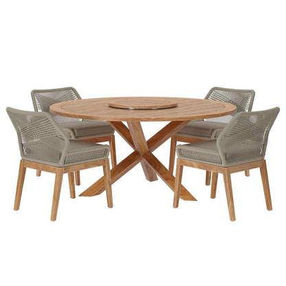 Modway - Wellspring 5-Piece Outdoor Patio Teak Wood Dining Set - EEI-6118-LGR-GRG veiw 1