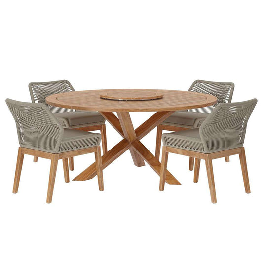 Modway - Wellspring 5-Piece Outdoor Patio Teak Wood Dining Set - EEI-6118-LGR-GRG veiw 1