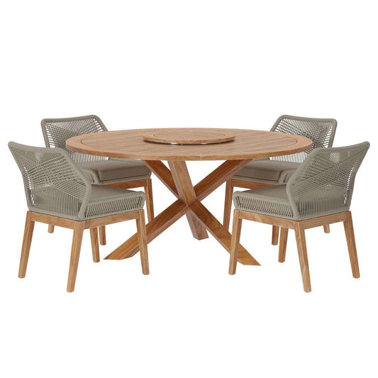 Modway - Wellspring 5-Piece Outdoor Patio Teak Wood Dining Set - EEI-6118-LGR-GRG veiw 2