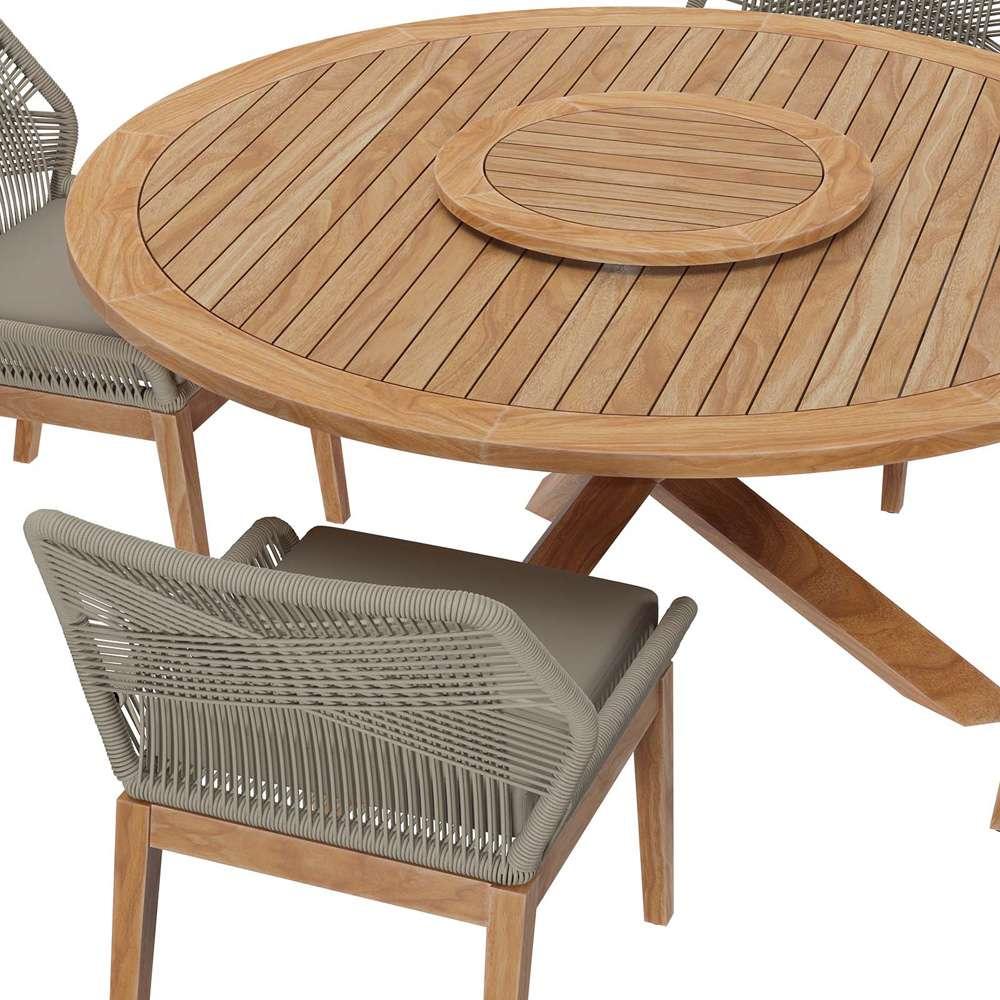 Modway - Wellspring 5-Piece Outdoor Patio Teak Wood Dining Set - EEI-6118-LGR-GRG veiw 3