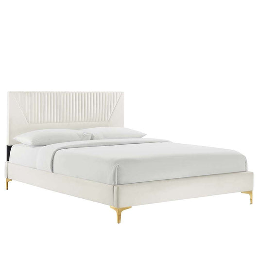 Modway - Yasmine Channel Tufted Performance Velvet Full Platform Bed - MOD-6996-WHI veiw 1