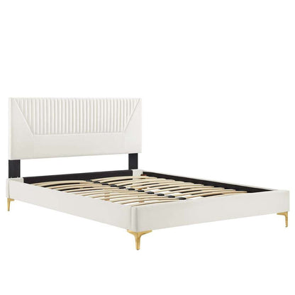 Modway - Yasmine Channel Tufted Performance Velvet Full Platform Bed - MOD-6996-WHI veiw 5