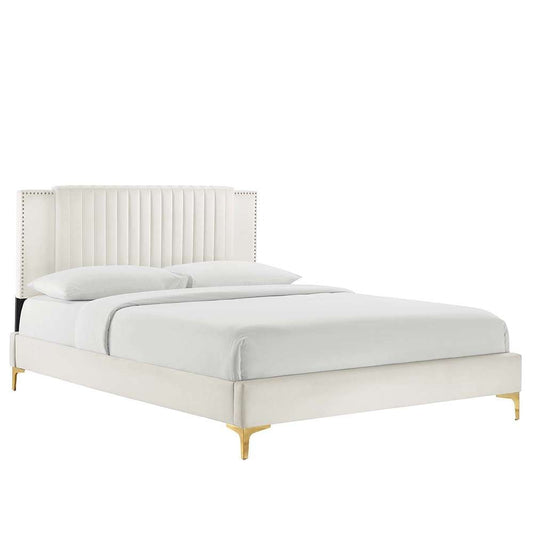 Modway - Zahra Channel Tufted Performance Velvet Full Platform Bed - MOD-6994-WHI veiw 1
