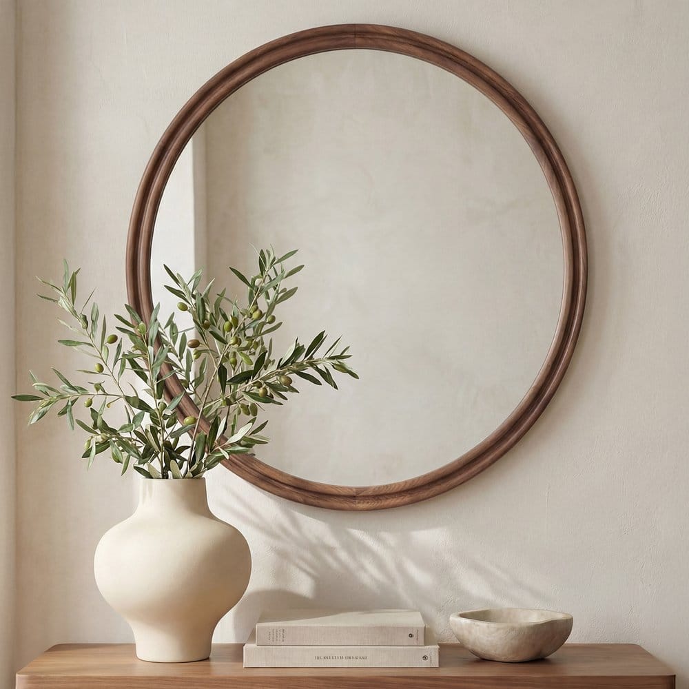 Moes Home - Alcott Large Round Mirror Walnut - BC-1150-03 view 5