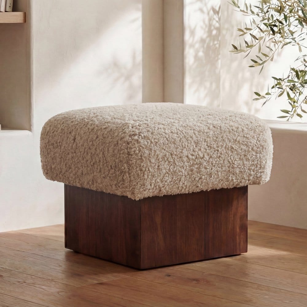 Moes Home - Serge Ottoman Cream Faux Shearling - MU-1006-05 view 8