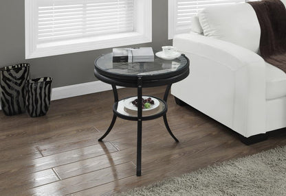Monarch Specialties - Accent Table, Side, End, Nightstand, Lamp, Round, Living Room, Bedroom, Metal, Tempered Glass, Black, Clear, Transitional - I-2140 veiw 1