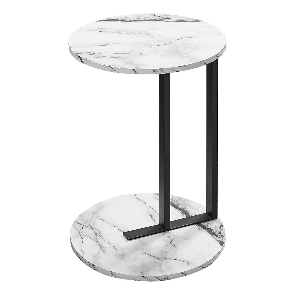 Monarch Specialties - Accent Table, Side, Round, End, Nightstand, Lamp, Living Room, Bedroom, Metal, Laminate, White Marble Look, Black, Contemporary, Modern - I-2210 veiw 1