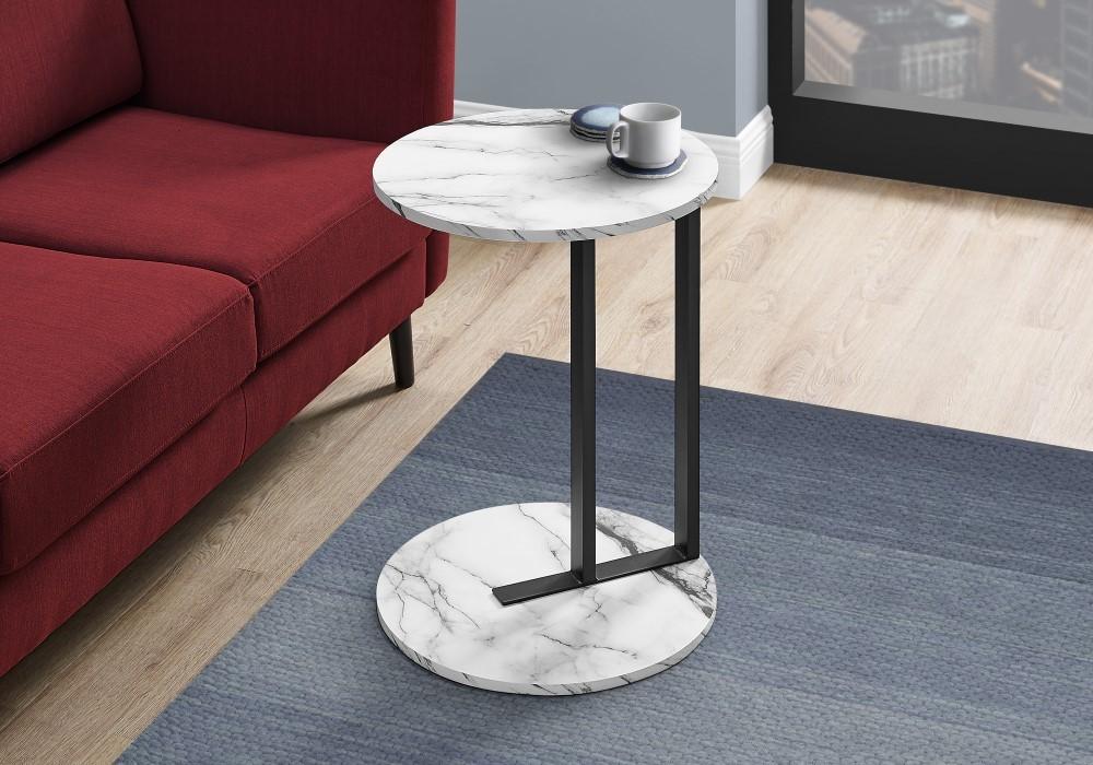 Monarch Specialties - Accent Table, Side, Round, End, Nightstand, Lamp, Living Room, Bedroom, Metal, Laminate, White Marble Look, Black, Contemporary, Modern - I-2210 veiw 2