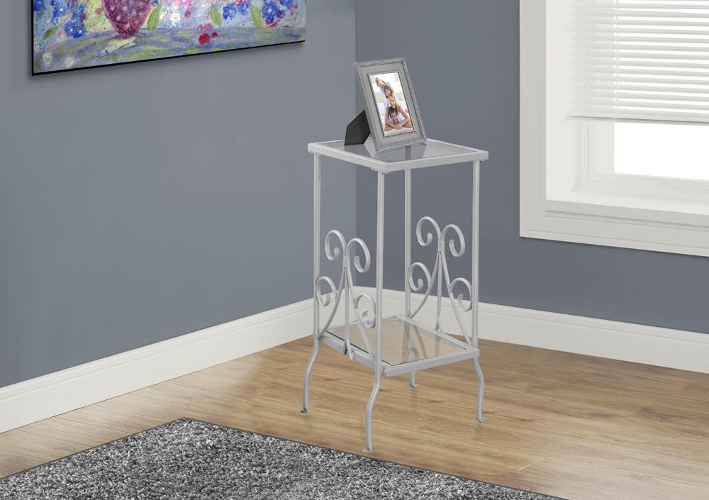 Monarch Specialties - Accent Table, Side, End, Nightstand, Lamp, Living Room, Bedroom, Metal, Tempered Glass, Grey, Transitional - I-3158 veiw 1