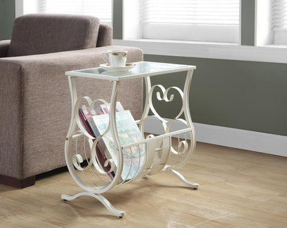 Monarch Specialties - Accent Table, Side, End, Magazine, Nightstand, Narrow, Living Room, Bedroom, Metal, Tempered Glass, White, Clear, Traditional - I-3312 veiw 1