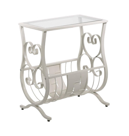 Monarch Specialties - Accent Table, Side, End, Magazine, Nightstand, Narrow, Living Room, Bedroom, Metal, Tempered Glass, White, Clear, Traditional - I-3312 veiw 2