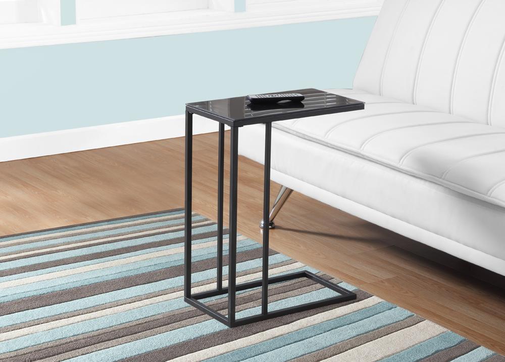 Monarch Specialties - Accent Table, C-Shaped, End, Side, Snack, Living Room, Bedroom, Metal, Tempered Glass, Black, Contemporary, Modern - I-3087 veiw 1