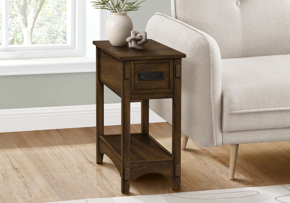 Monarch Specialties - Accent Table, End, Side Table, Nightstand, 2 Tier, Narrow, Storage Drawer, Brown Veneer, Transitional - I 3955 veiw 5