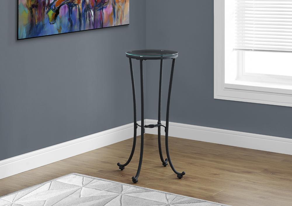 Monarch Specialties - Accent Table, Side, End, Plant Stand, Round, Living Room, Bedroom, Metal, Tempered Glass, Black, Clear, Contemporary, Modern - I-3332 veiw 1