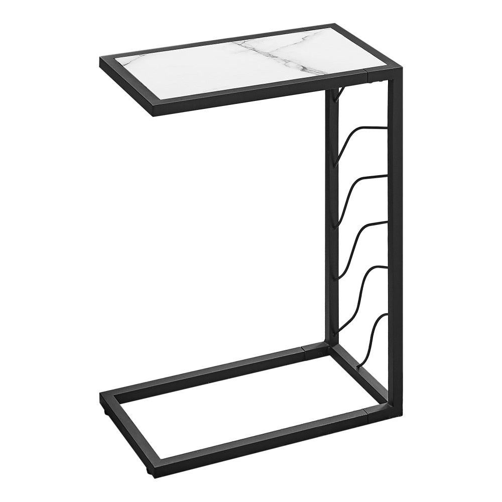 Monarch Specialties - Accent Table, C-Shaped, End, Side, Snack, Living Room, Bedroom, Metal, Laminate, White Marble Look, Black, Contemporary, Modern - I-3300 veiw 1