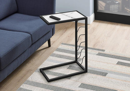 Monarch Specialties - Accent Table, C-Shaped, End, Side, Snack, Living Room, Bedroom, Metal, Laminate, White Marble Look, Black, Contemporary, Modern - I-3300 veiw 2