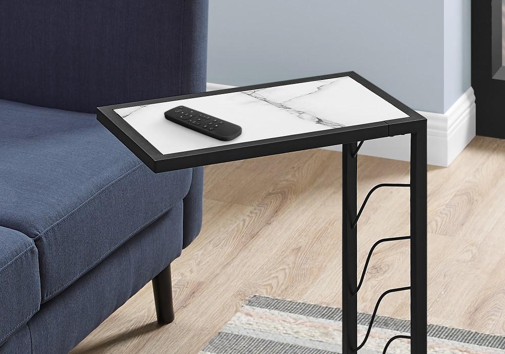 Monarch Specialties - Accent Table, C-Shaped, End, Side, Snack, Living Room, Bedroom, Metal, Laminate, White Marble Look, Black, Contemporary, Modern - I-3300 veiw 3