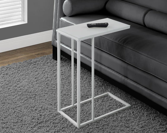 Monarch Specialties - Accent Table, C-Shaped, End, Side, Snack, Living Room, Bedroom, Metal, Tempered Glass, White, Contemporary, Modern - I-3037 veiw 1