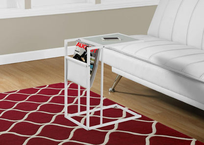 Monarch Specialties - Accent Table, C-Shaped, End, Side, Snack, Magazine Storage, Living Room, Bedroom, Metal, Pu Leather Look, Tempered Glass, White, Contemporary, Modern - I-3067 veiw 1