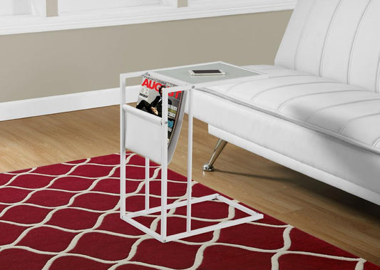Monarch Specialties - Accent Table, C-Shaped, End, Side, Snack, Magazine Storage, Living Room, Bedroom, Metal, Pu Leather Look, Tempered Glass, White, Contemporary, Modern - I-3067 veiw 1