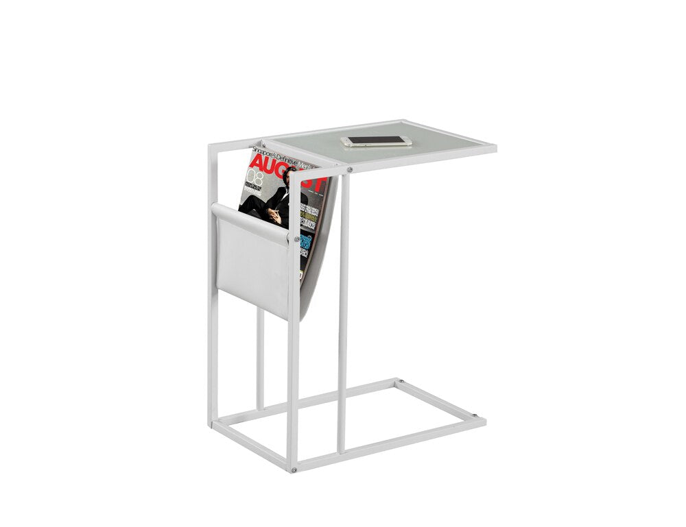 Monarch Specialties - Accent Table, C-Shaped, End, Side, Snack, Magazine Storage, Living Room, Bedroom, Metal, Pu Leather Look, Tempered Glass, White, Contemporary, Modern - I-3067 veiw 2