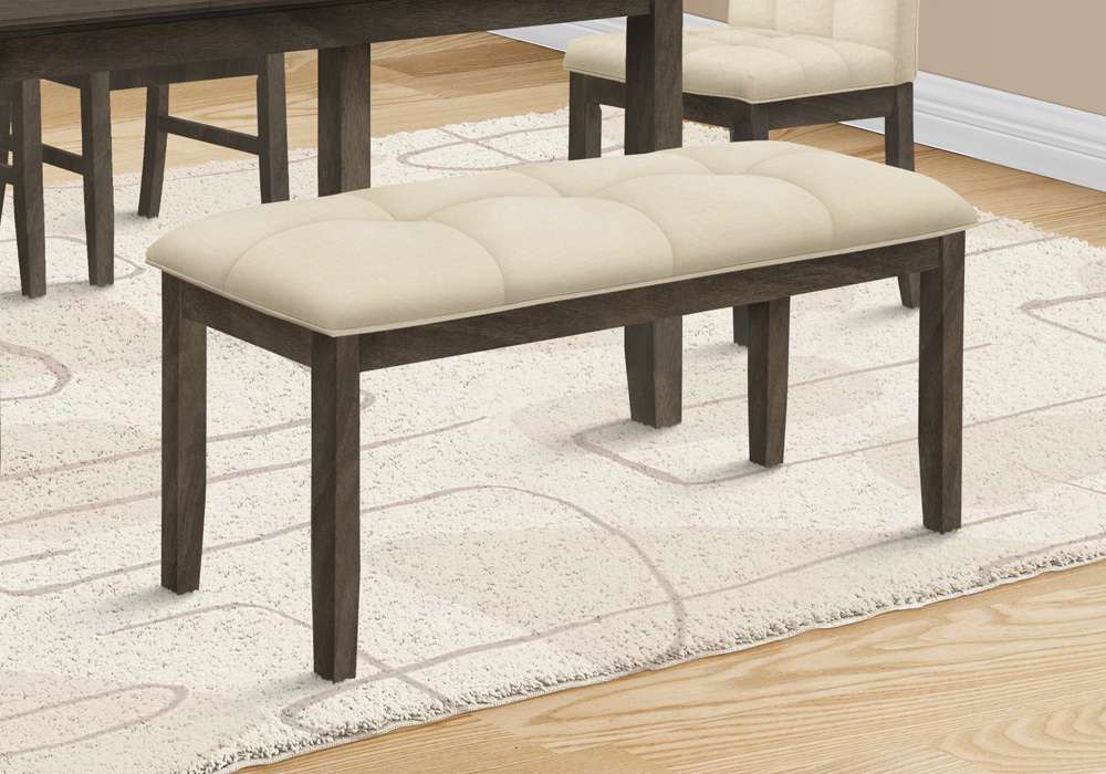 Monarch Specialties - Bench, 44in Rectangular, Dining Room, Entryway, Kitchen, Hallway, Upholstered, Wood, Cream Fabric, Grey Solid Wood, Transitional - I 1377 veiw 5