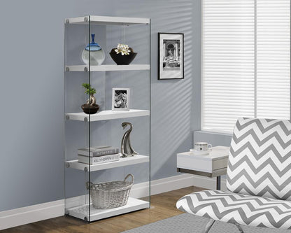 Monarch Specialties - Bookshelf, Bookcase, Etagere, 5 Tier, 60inH, Office, Bedroom, Tempered Glass, Laminate, Glossy White, Clear, Contemporary, Modern - I-3289 veiw 1