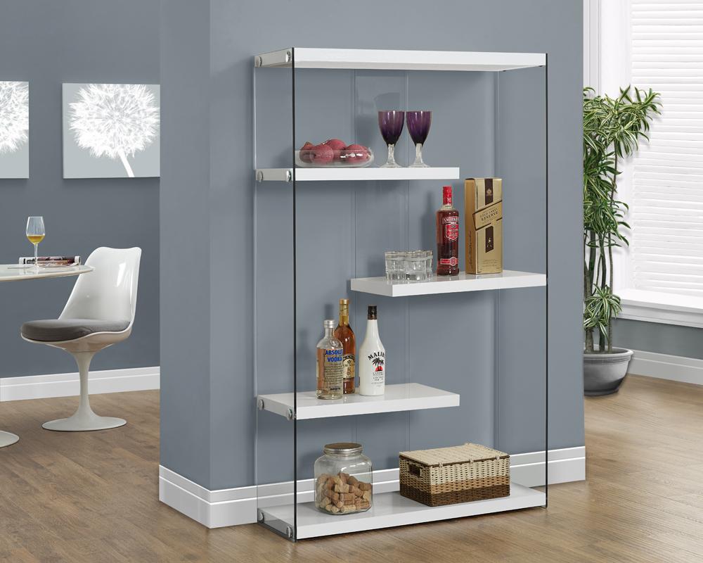 Monarch Specialties - Bookshelf, Bookcase, Etagere, 5 Tier, 60inH, Office, Bedroom, Tempered Glass, Laminate, Glossy White, Clear, Contemporary, Modern - I-3290 veiw 1
