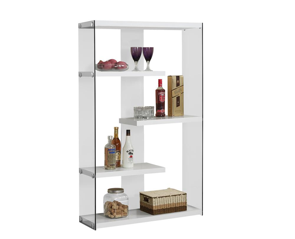 Monarch Specialties - Bookshelf, Bookcase, Etagere, 5 Tier, 60inH, Office, Bedroom, Tempered Glass, Laminate, Glossy White, Clear, Contemporary, Modern - I-3290 veiw 2