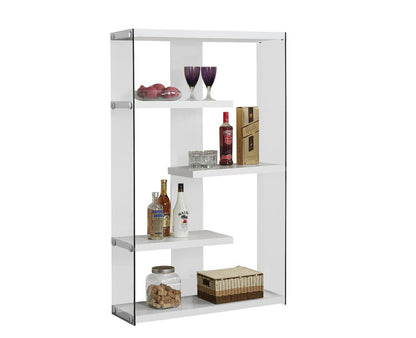 Monarch Specialties - Bookshelf, Bookcase, Etagere, 5 Tier, 60inH, Office, Bedroom, Tempered Glass, Laminate, Glossy White, Clear, Contemporary, Modern - I-3290 veiw 2