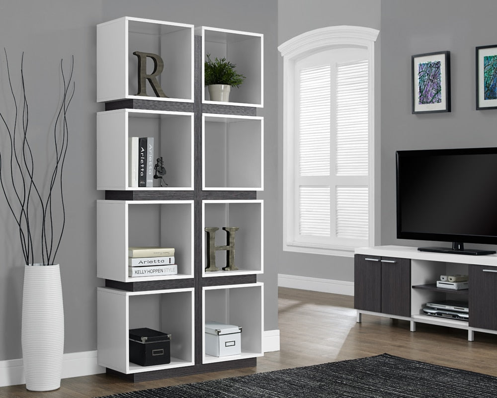 Monarch Specialties - Bookshelf, Bookcase, Etagere, 5 Tier, 71inH, Office, Bedroom, Laminate, White, Grey, Contemporary, Modern - I-7076 view 1