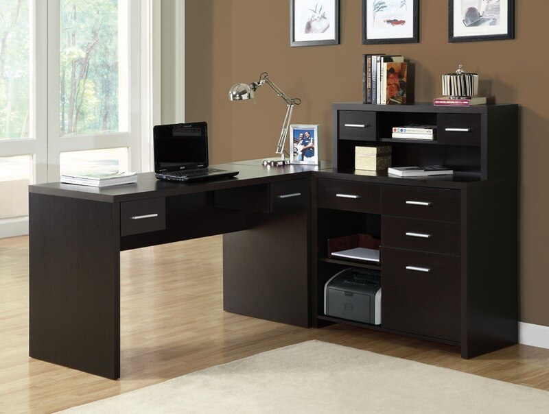 Monarch Specialties - Computer Desk, Home Office, Corner, Left, Right Set-Up, Storage Drawers, L Shape, Work, Laptop, Laminate, Brown, Contemporary, Modern - I-7018 veiw 1
