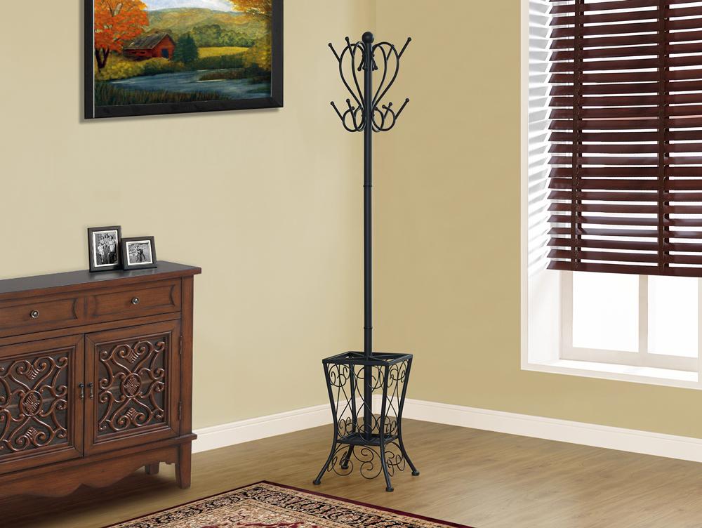 Monarch Specialties - Coat Rack, Hall Tree, Free Standing, 8 Hooks, Entryway, 71inH, Umbrella Holder, Bedroom, Metal, Black, Transitional - I-2060 veiw 1
