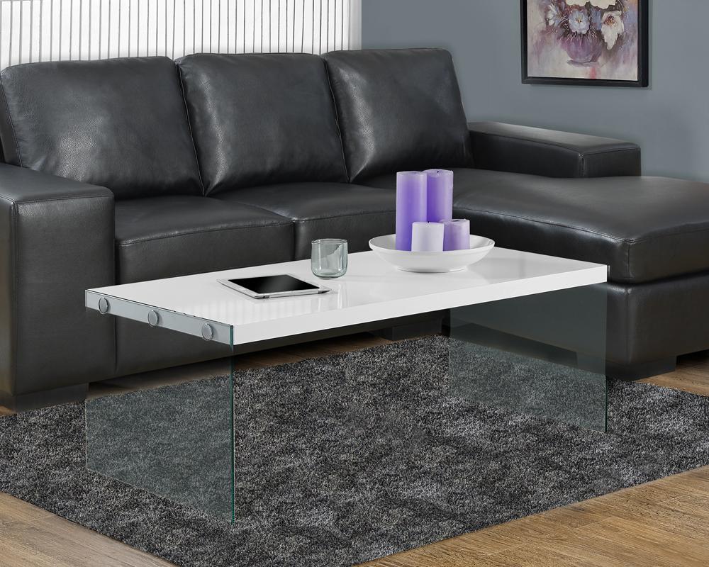 Monarch Specialties - Coffee Table, Accent, Cocktail, Rectangular, Living Room, 44inL, Tempered Glass, Laminate, Glossy White, Clear, Contemporary, Modern - I-3286 veiw 1