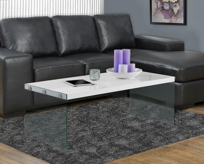 Monarch Specialties - Coffee Table, Accent, Cocktail, Rectangular, Living Room, 44inL, Tempered Glass, Laminate, Glossy White, Clear, Contemporary, Modern - I-3286 veiw 1