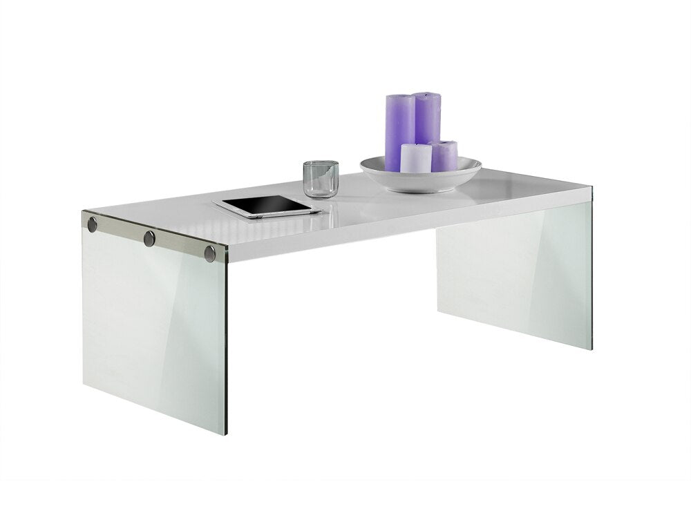 Monarch Specialties - Coffee Table, Accent, Cocktail, Rectangular, Living Room, 44inL, Tempered Glass, Laminate, Glossy White, Clear, Contemporary, Modern - I-3286 veiw 2