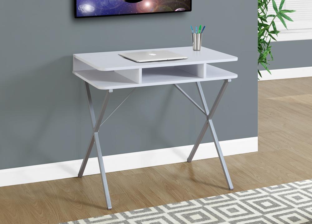 Monarch Specialties - Computer Desk, Home Office, Laptop, Storage Shelves, 31inL, Work, Metal, Laminate, White, Grey, Contemporary, Modern - I-7100 veiw 1