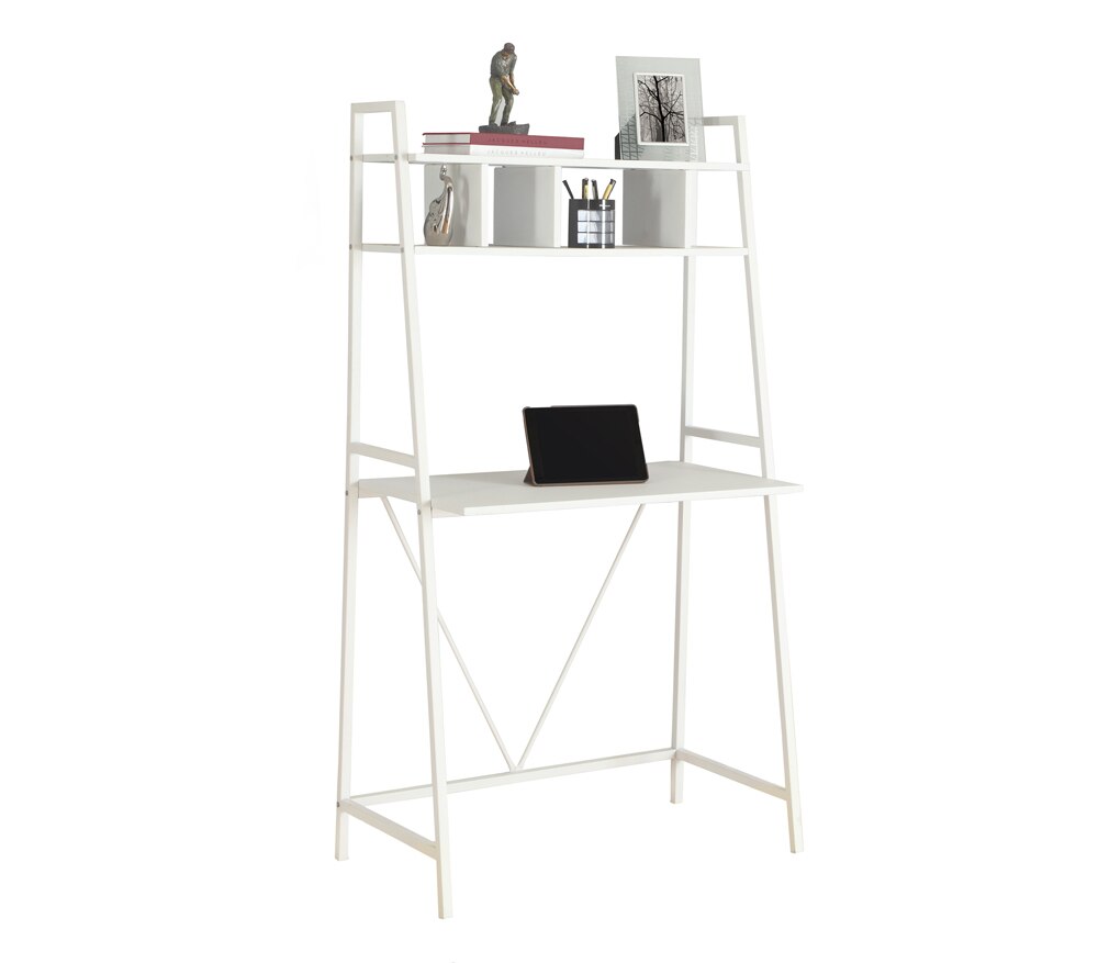 Monarch Specialties - Computer Desk, Home Office, Laptop, Leaning, Storage Shelves, Work, Metal, Laminate, White, Contemporary, Modern - I-7163 veiw 2